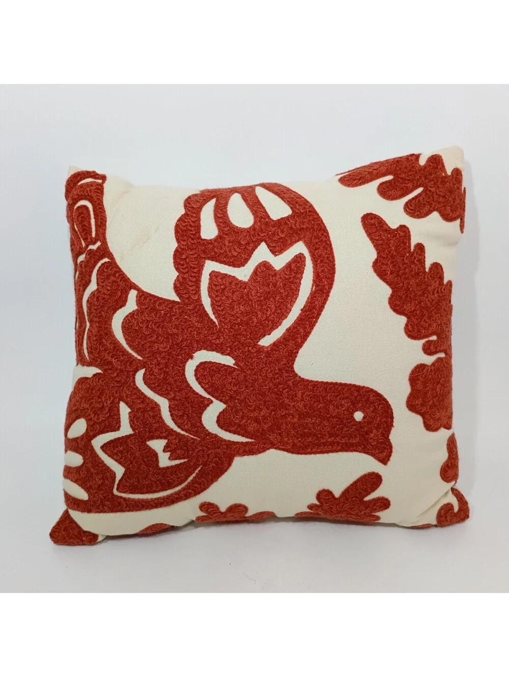 Pottery Barn Embroidered Red Bird Decorative Throw Pillow 12 X 12
